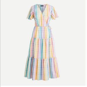 NWT J. Crew Rainbow Gingham Faux Wrap Dress XS/00